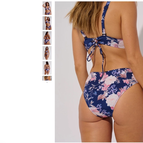 EVERYDAY SUNDAY BLUE BIKINI DITSY FLORAL FEMININE COTTAGECORE COASTAL POOL TOILE - Picture 10 of 12